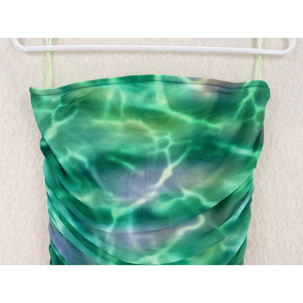 Bar III - Strapless Mesh Ruched Midi Dress Water Print - Green - M - Women - Picture 4 of 9